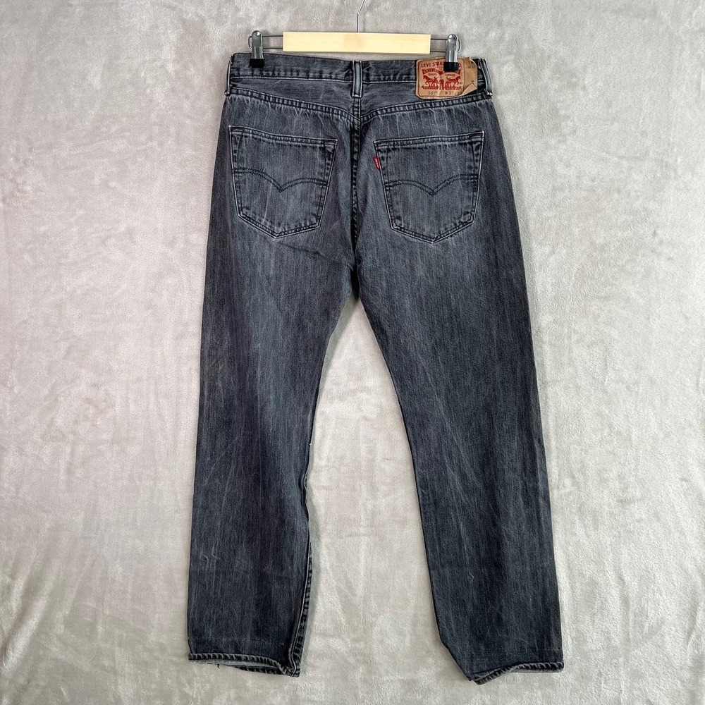 Levi's 501 Straight Leg Button Fly Jeans Faded Black Distressed Men 33 x 32 - Picture 2 of 15